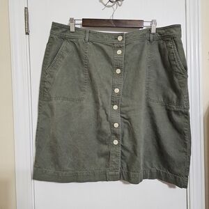 Talbots Olive Green Button-Down Knee Length Skirt With Pockets, Beltloops